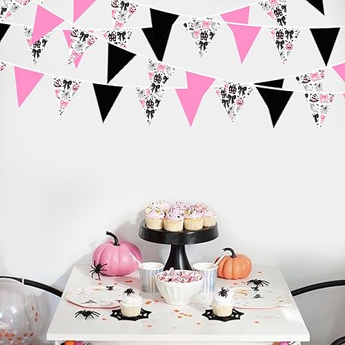 Miniatura 20 de Decoraciones de fiesta de Halloween de 30 pies, huella de mano sangrienta roja, bandera triangular, banderines de tela, serpentinas para feliz