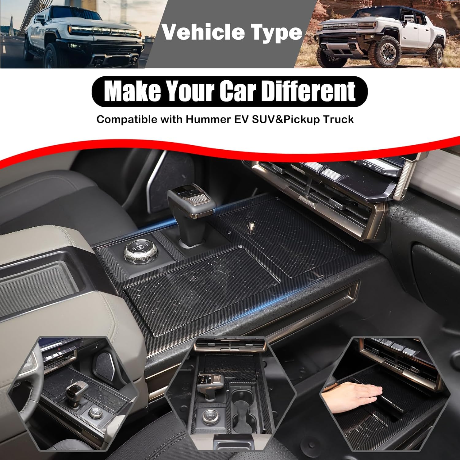 for Hummer EV Accessories Center Console Gear Shift Panel Cover Trim Frame for Hummer EV SUV Truck 2022-2024 2025 Gear Shift Control Anti-Scratch Panel Decorative Sticker (Carbon Fibre Pattern )
