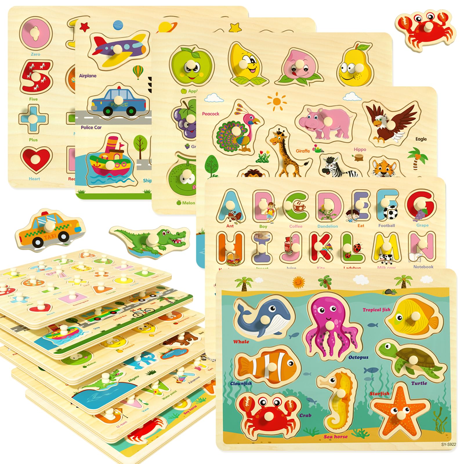 Puzzle Bois Enfant 2-4 Ans 6 Pièces Puzzle Animaux Montessori Jouet Educatif