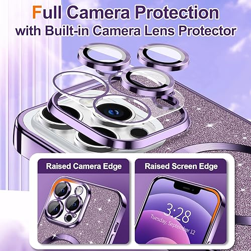 Miniatura 3 de Hython Funda para iPhone 12 Pro Max con purpurina, fundas magnéticas transparentes para teléfono con protector de lente de cámara compatible con