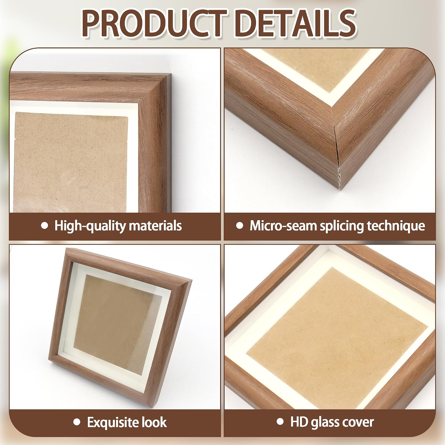 6x6 Shadow Box Picture Frame 2 Pack Wood Shadowbox Display Case with Glass | Farmhouse Style Small Photo Frame for Hanging Memorabilia Wedding Flowers Pin Award Medals, Walnut