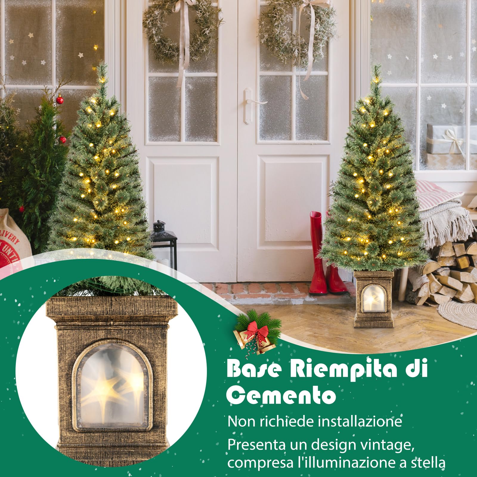 COSTWAY Albero di Natale Piccolo da Tavolo 120 cm, Albero di Natale Artificiale in Vaso con Luci e Rami Densi, Decorazione Natalizia per Casa, Ufficio e Negozio (Verde e Bronzo)