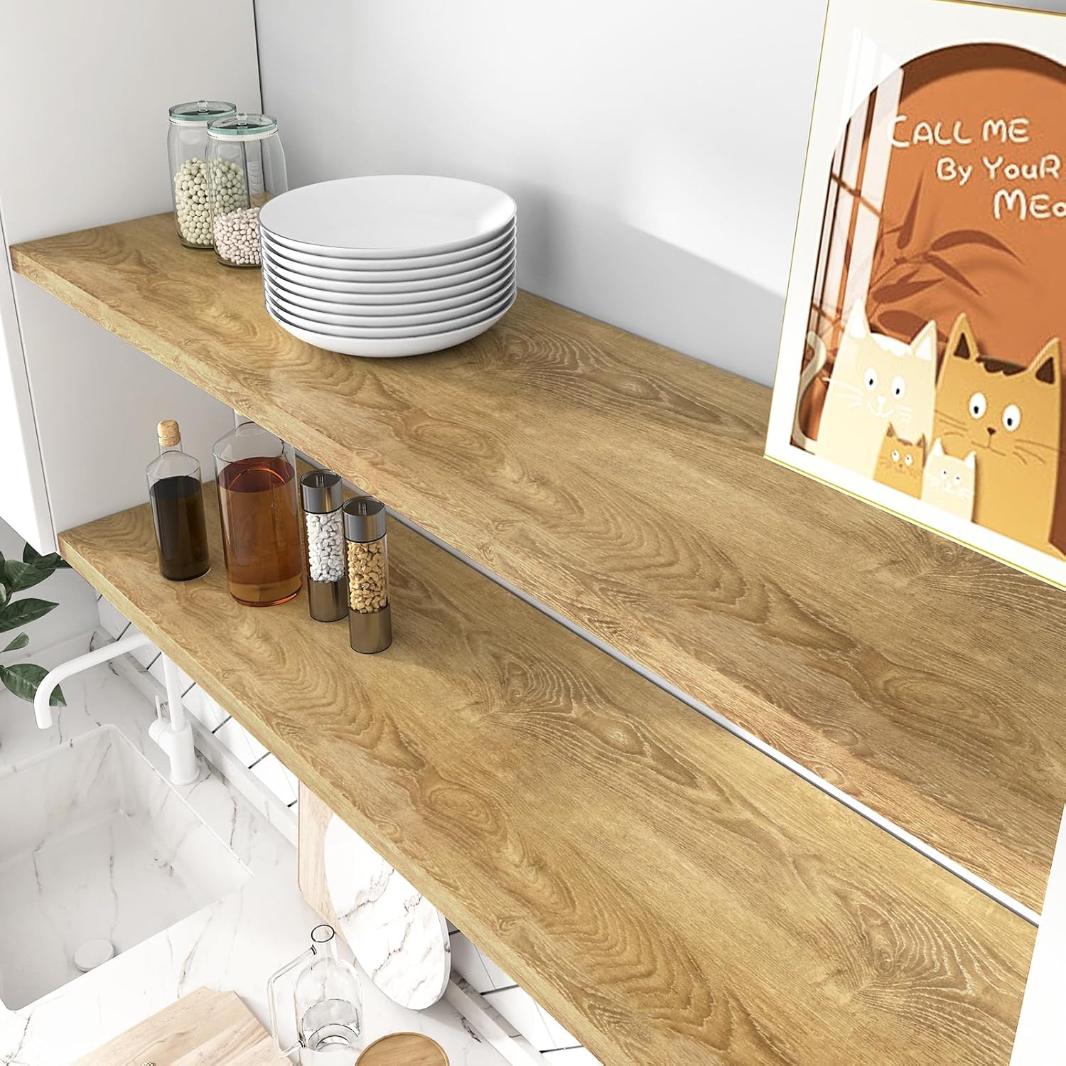 Wood Kitchen Countertop Peel and Stick Wallpaper Modern Wood Gain Contact Paper 15.75"x78" Brown Textured Wall Paper Bedroom Kitchen Bathroom Cabinets and Drawers Door Vinyl Countertop Wrap