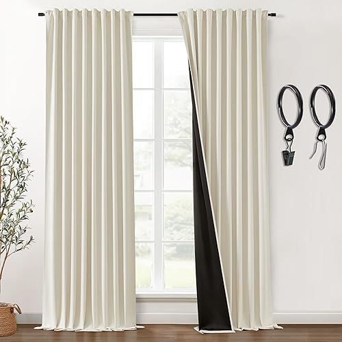 Miniatura 97 de SHINELAND Cortinas opacas de 102 pulgadas para sala de estar, cortinas opacas con pestaña trasera de 102 pulgadas de largo para dormitorio, Crema