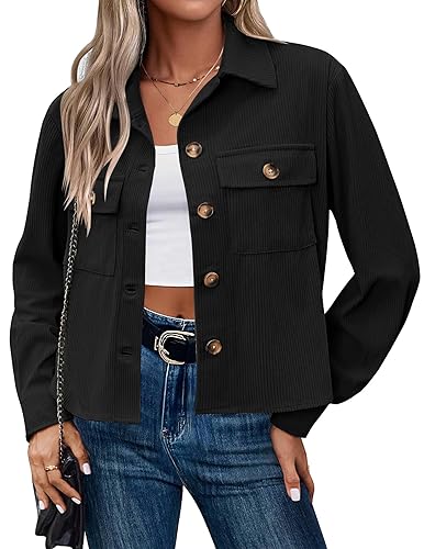 Zeagoo Womens Fashion Cropped Corduroy Shackets Button Down Jackets Tops Fall Trendy Lightweight Long Sleeve Shirts
