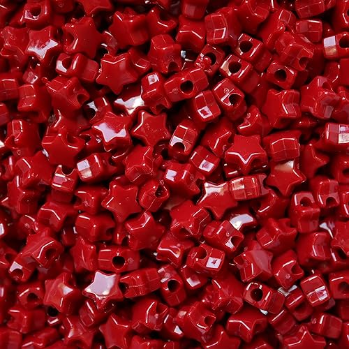 Miniatura 1 de Cuentas de estrella rojas opacas de 0.512 in, cuentas de poni, agujero grande, fabricadas en Estados Unidos