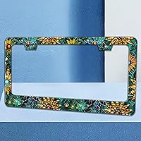 Vista 2 de Beautiful Glass Flowers License Plate Frame Colorful Floral License Plate Holders Funny Stainless Steel Auto Accessory Bracket 2 Hole with Screws