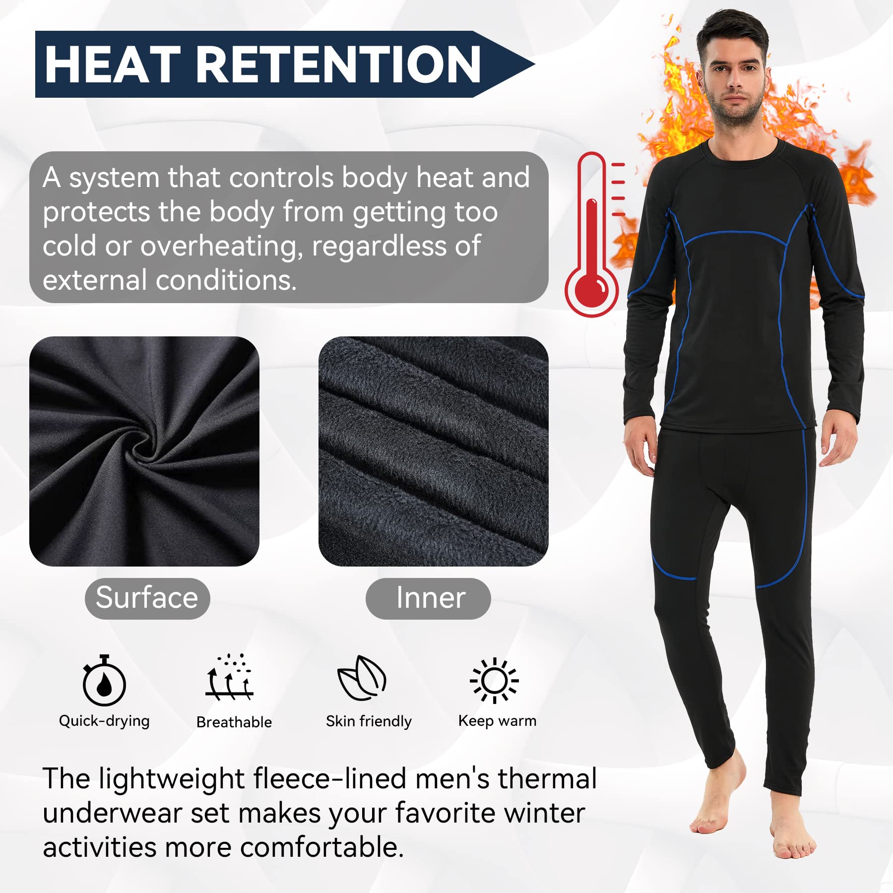 AMZSPORT Intimo Termico Uomo Set di Maglietta e Pantaloni a Compressione Asciugatura Rapida per Sci Palestra Ciclismo Calcio Corsa