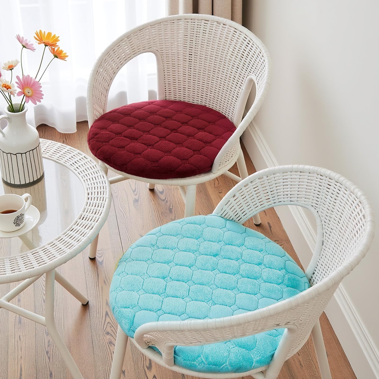 Lot de 6 coussins de chaise ronds en velours côtelé lavables et antidérapants pour extérieur, jardin, cuisine, salle à manger, couleur café foncé, 40 x 40 cm, 2 ou 30 cm.