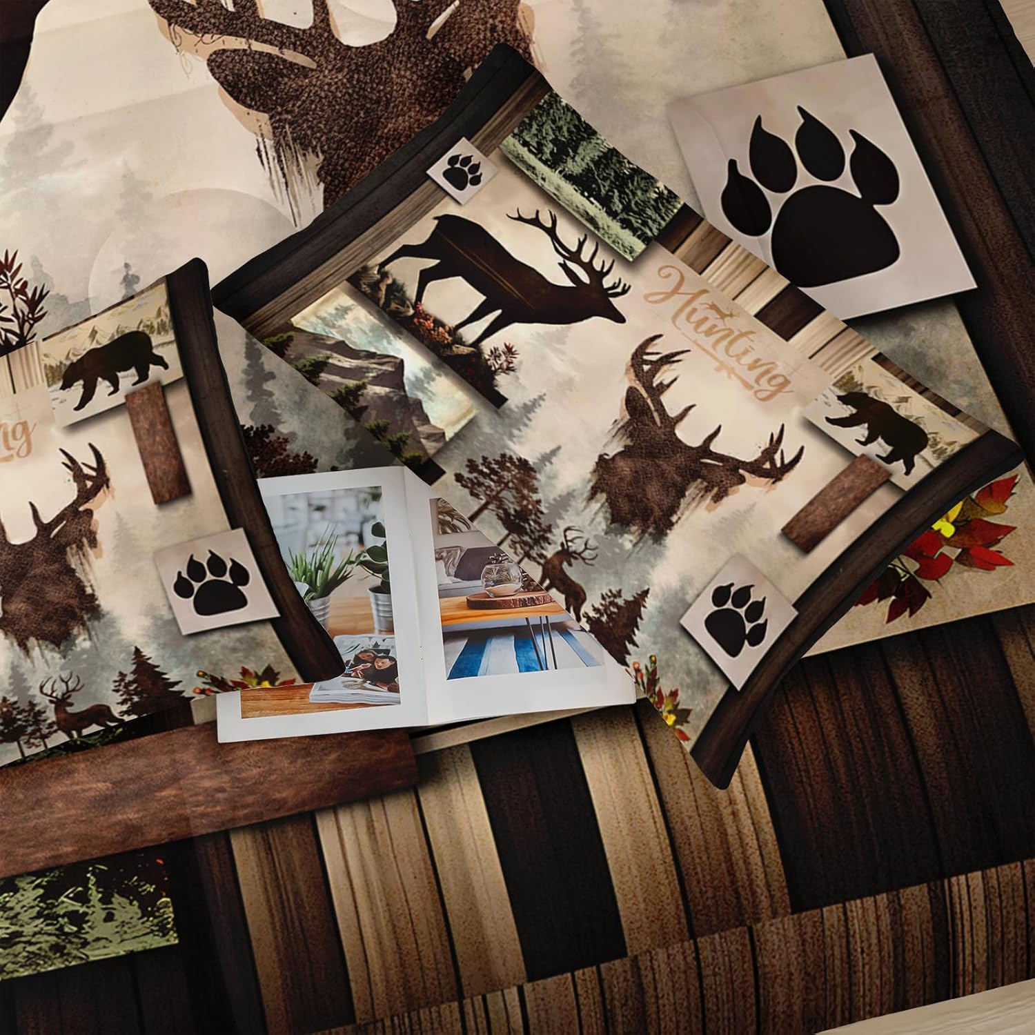Deer Comforter Set Queen Size，Lodge Quilt Set Full/Queen Size, Rustic Cabin Bedding Set Black Deer，Deer Themed Bedroom Decor with 1 Comforter with 2 Pillow Case - Image 4