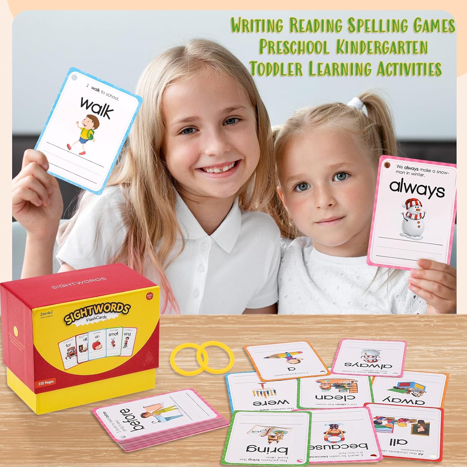 BESARME Sight Words Flash Cards Kindergarten, 220 Sight Word Games Toddler Learning Activities ABC Learning Toys for Pre-K, Kindergarten, 1st 2nd 3rd Grad Kids Ages 3-9