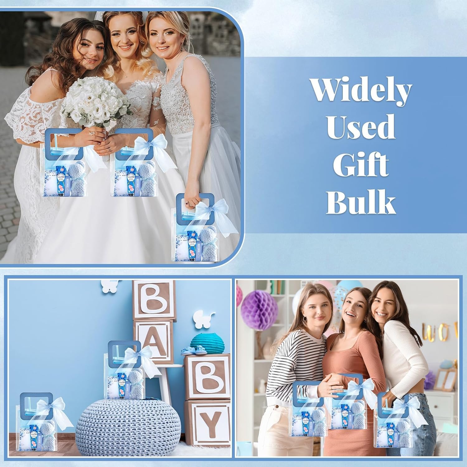 6 Sets Shower Prizes for Game Winners Shower Favors Gifts Include Plastic Tumblers Notepad Lip Balms Hand Creams Bear Bath Towels Gift Bags for Wedding Bridal Showers Game Gifts (Blue)