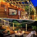 XURISEN 403FT 1000 LED Lumières de corde en plein air de fil vert lumières de Noël 8 Modes & Timer Imperméable Fairy Lights Plug in pour la fête, mariage, cour, jardin, intérieur / extérieur décorations (blanc chaud)