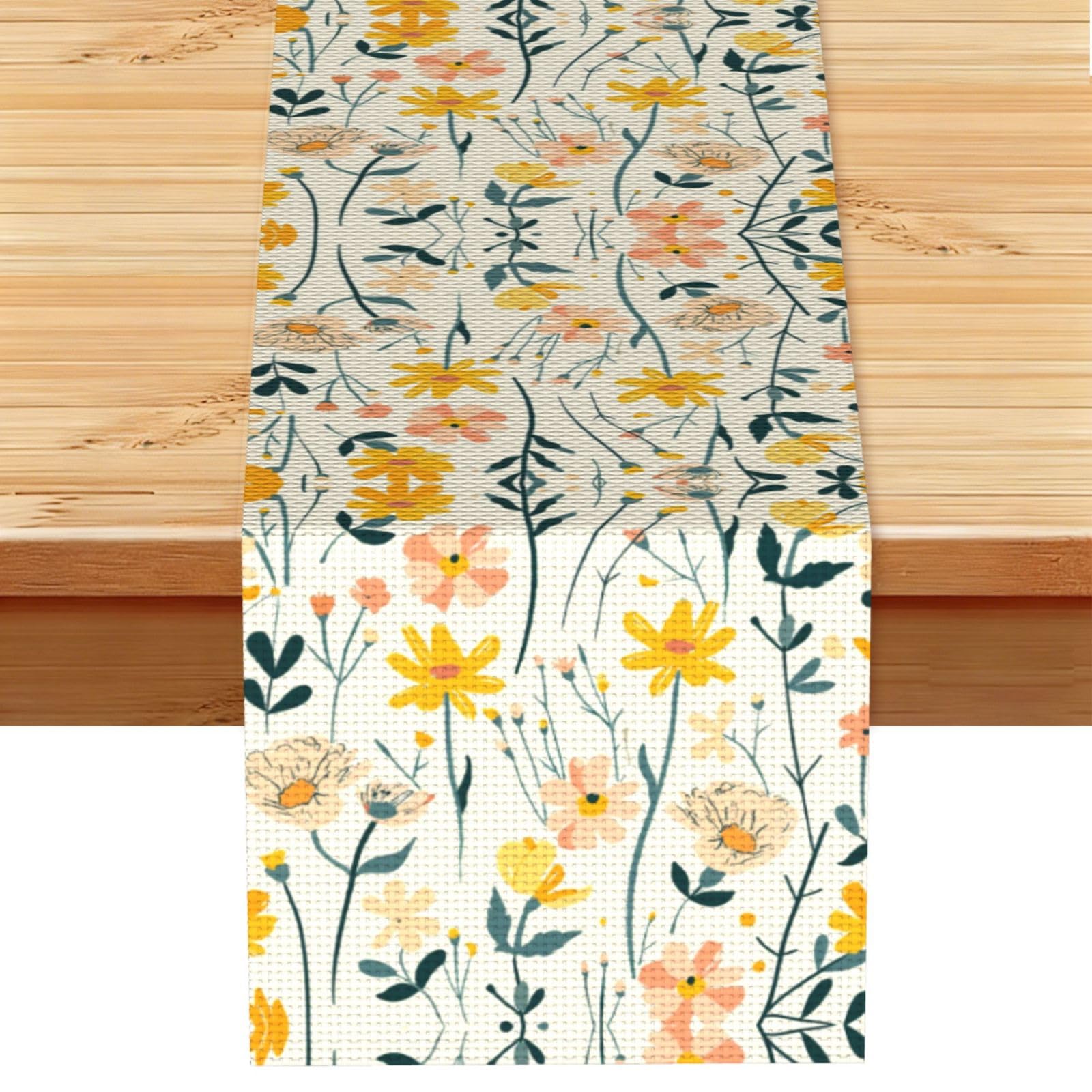 Cheer Orange Pink Blooms Printed Table Runner 13 x 72, Wrinkle Resistant Decor for Dining Table Coffee Table Fireplace