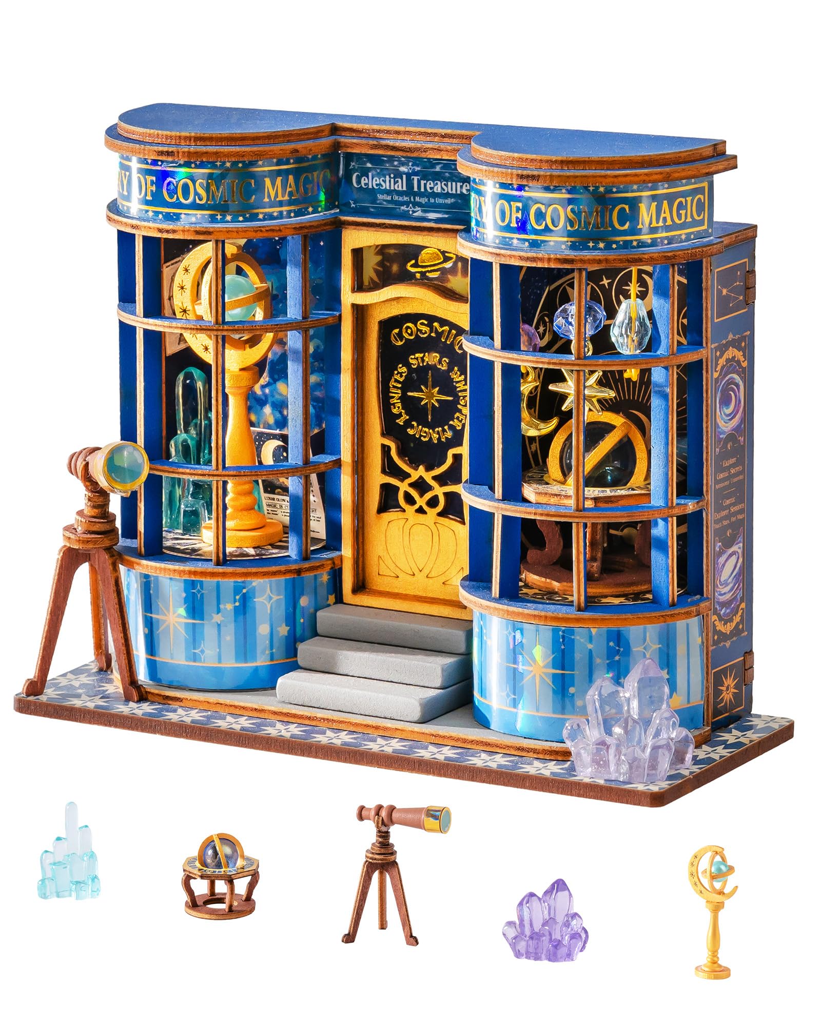 Rolife DIY Miniature House Kit Magic Astronomy Shop, 85-Piece Model Kit Dolls House for Adults Teens No Glue Needed, 3D Puzzle Mini House Building Kit 1.5-Hour Assembly Book Nook Craft Kit