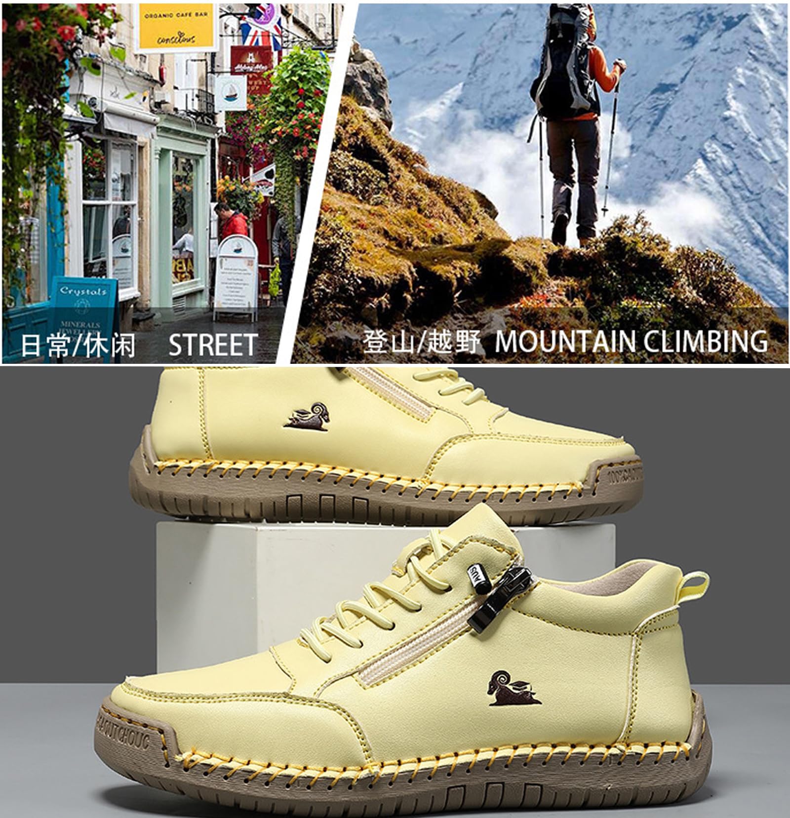 Handgefertigte orthopädische Lederschuhe für Damen & Herren, Bequeme Slip-On Sneaker mit seitlichem Reißverschluss, Leichte wasserdichte Freizeitschuhe zum Gehen & Autofahren