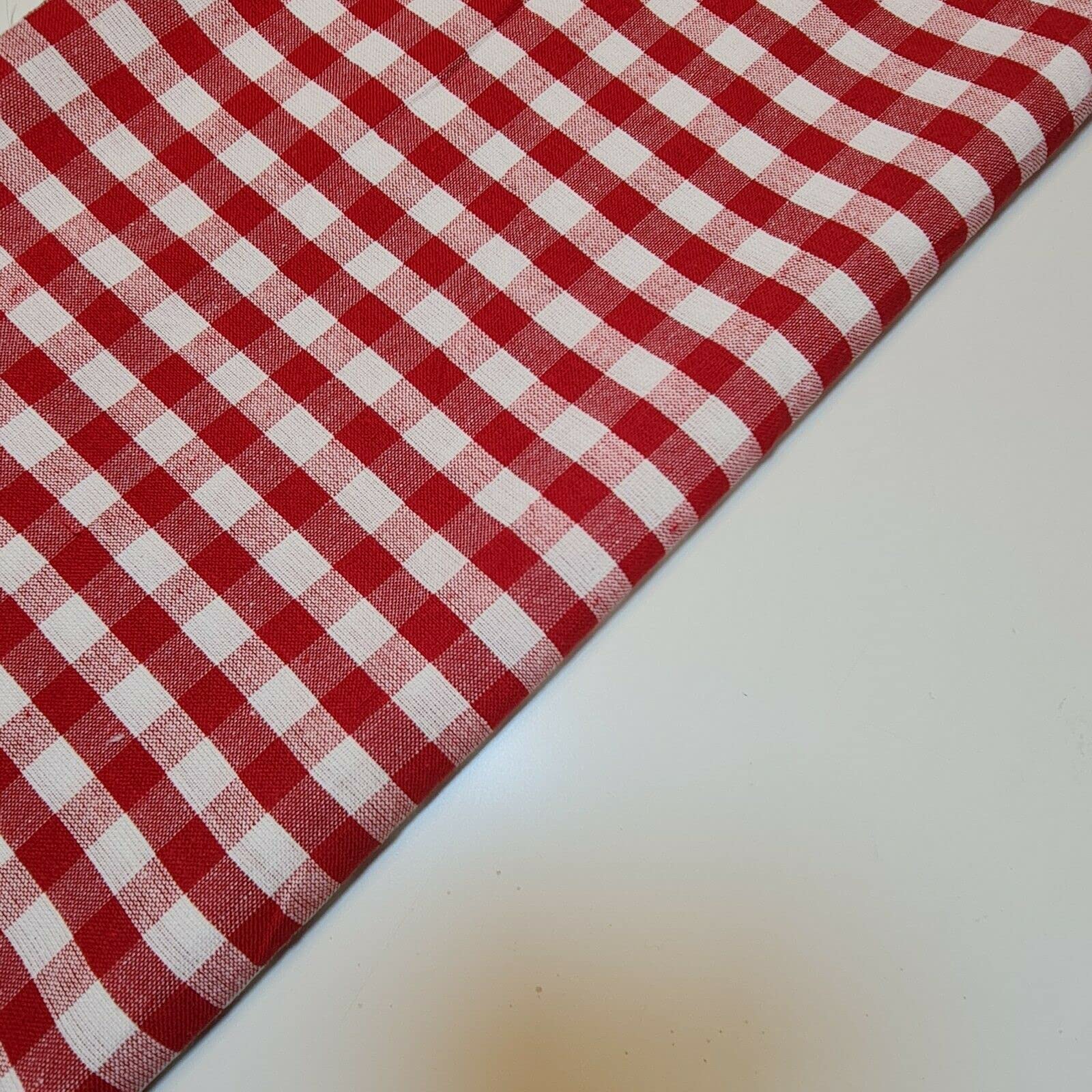 Tkanina lniana w kratkę w kratkę w kratę 1/4 cala Khadi miękka tkanina lniana w kratkę Vichy 107 cm (biały i czerwony, 5 m)