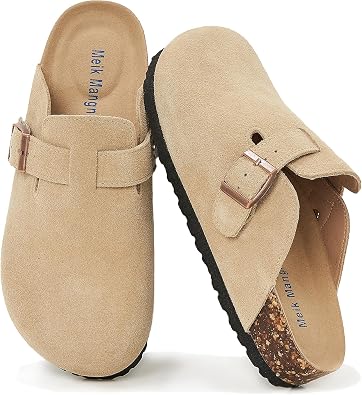 Meik Mangni Womens Clogs Soft Leather Mules Cork Footbed Sandals Non-Slip Comfort Potato Shoes