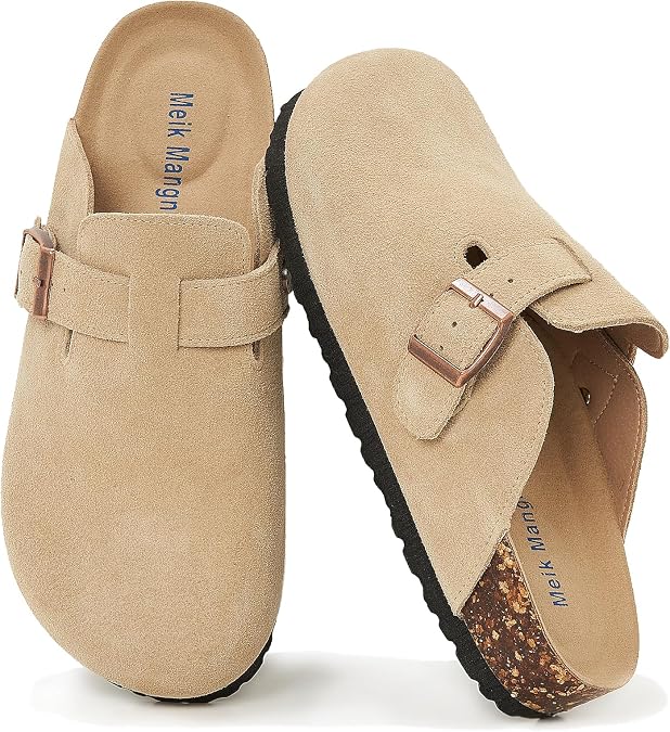 Meik Mangni Womens Clogs Soft Leather Mules Cork Footbed Sandals Non-Slip Comfort Potato Shoes