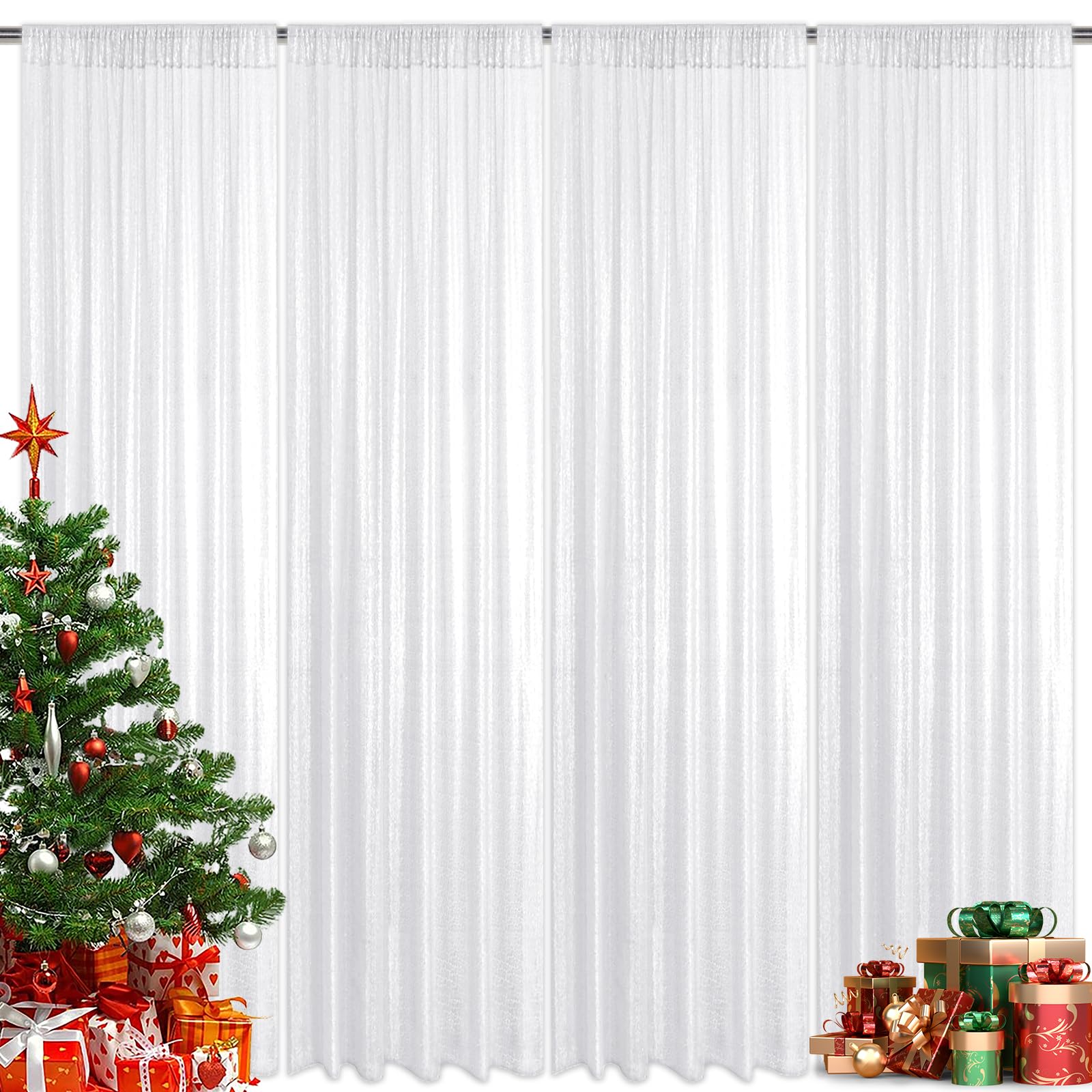 Yblut White Sequin Backdrop Curtain 4 Pieces 2FTx8FT Glitter Photography Backdrop for Party Wedding Birthday Christmas Decorations