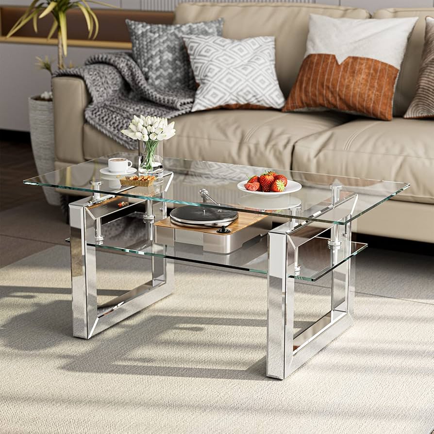 Amazon.com: IKIFLY Glass Coffee Table with 2 Tier Glass