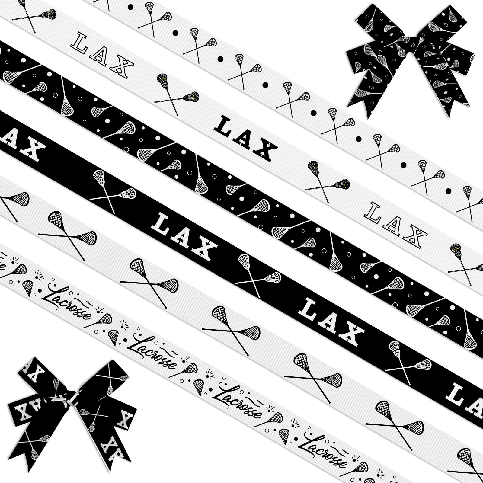 Photo 1 of Estivaux 6 PCS Sports Lacrosse Ribbons for Crafting, 3/8" Width Grosgrain Ribbon Black White Ribbon Lacrosse Balls Craft Ribbons for Sports Party Decor Sewing DIY Crafts Supplies