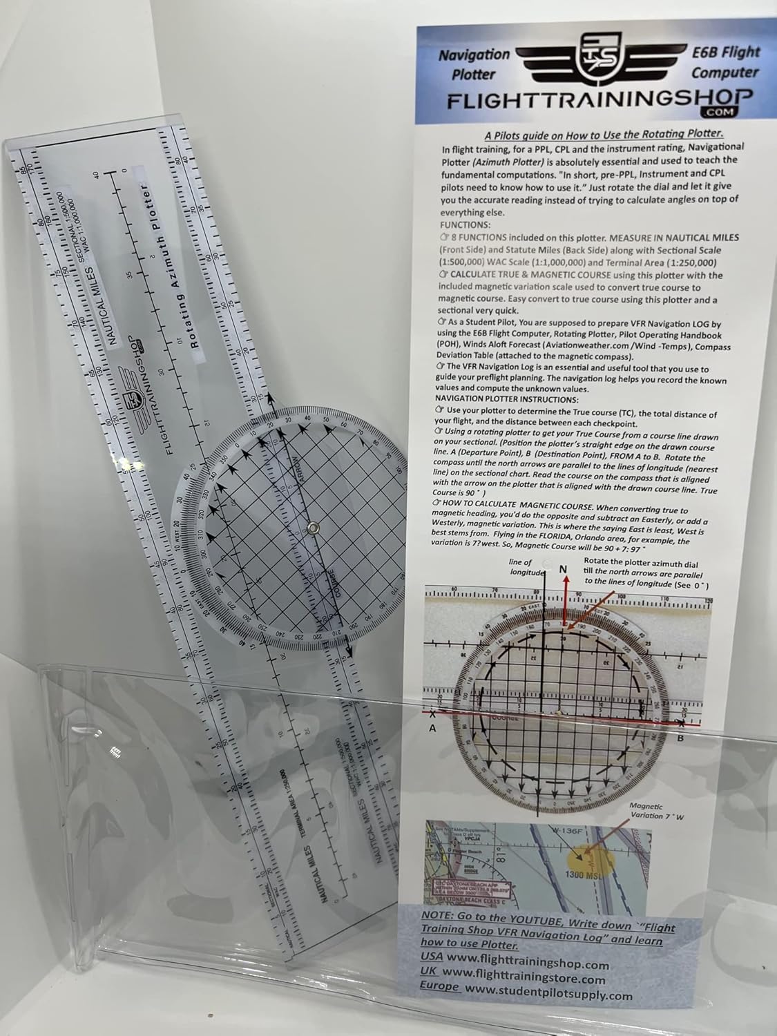 Pilot Vfr Navigation Planning Set: E6b Computer, Rotary Plotter, and Study Guide Poster. All In One