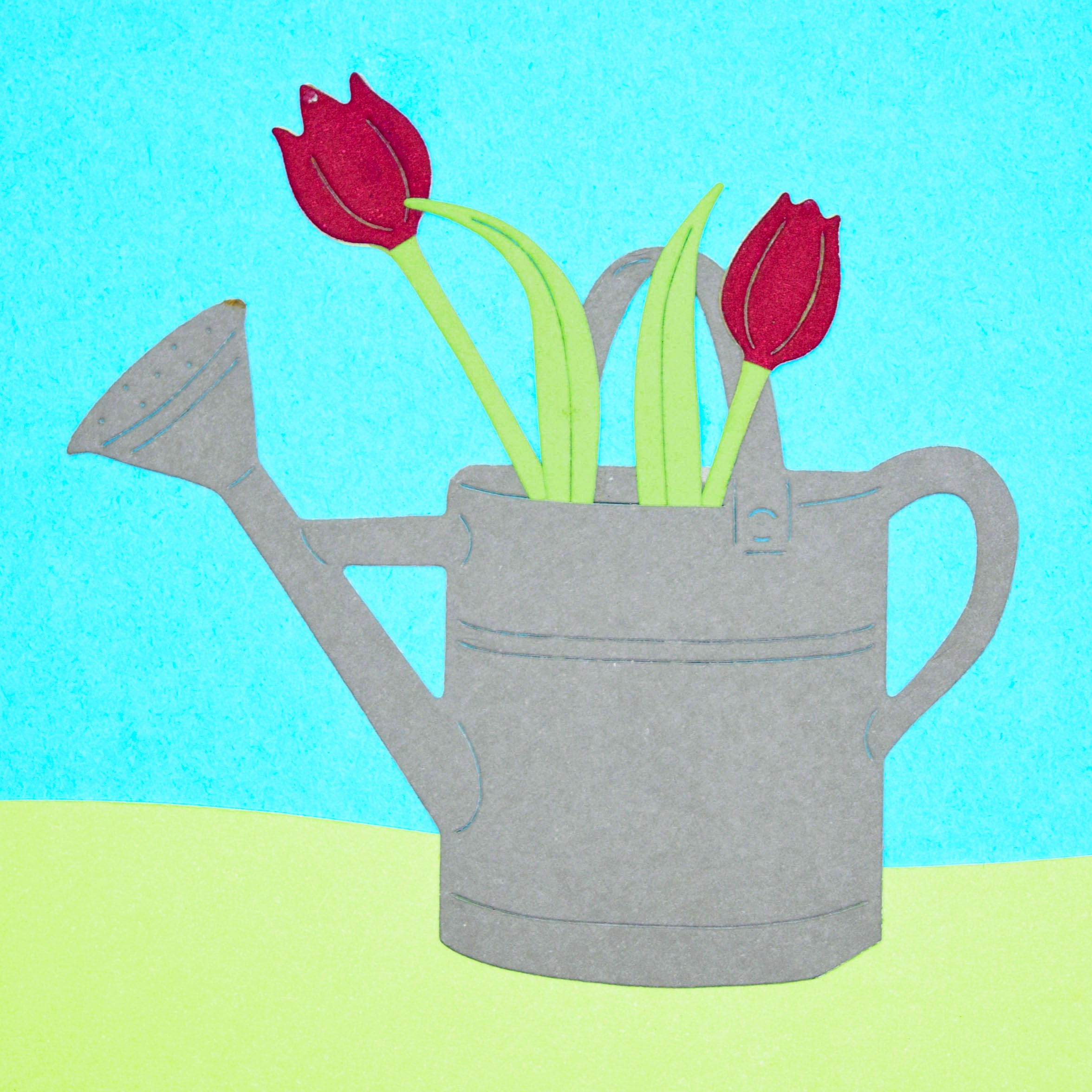 Watering Can & Tulips Metal Cutting Dies Set – Gardening Floral Cutting Dies for Card Making & Crafts – Watering Can Die Size 9 cm x 7 cm