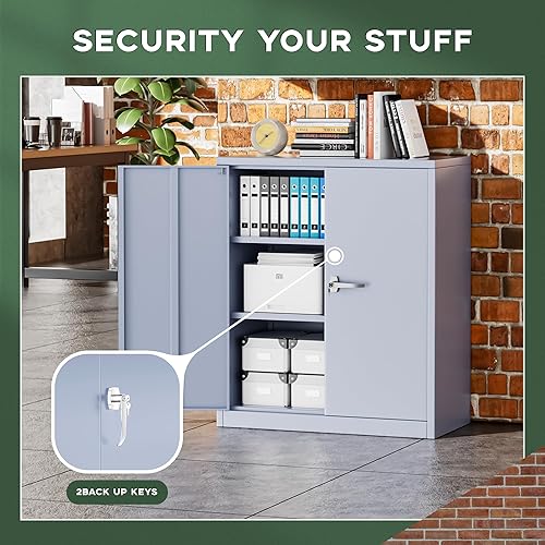 Vista 114 de Greenvelly Armario de almacenamiento de metal para garaje, gabinete de acero negro con bloqueo de 72 pulgadas con puertas y 4 estantes, armarios