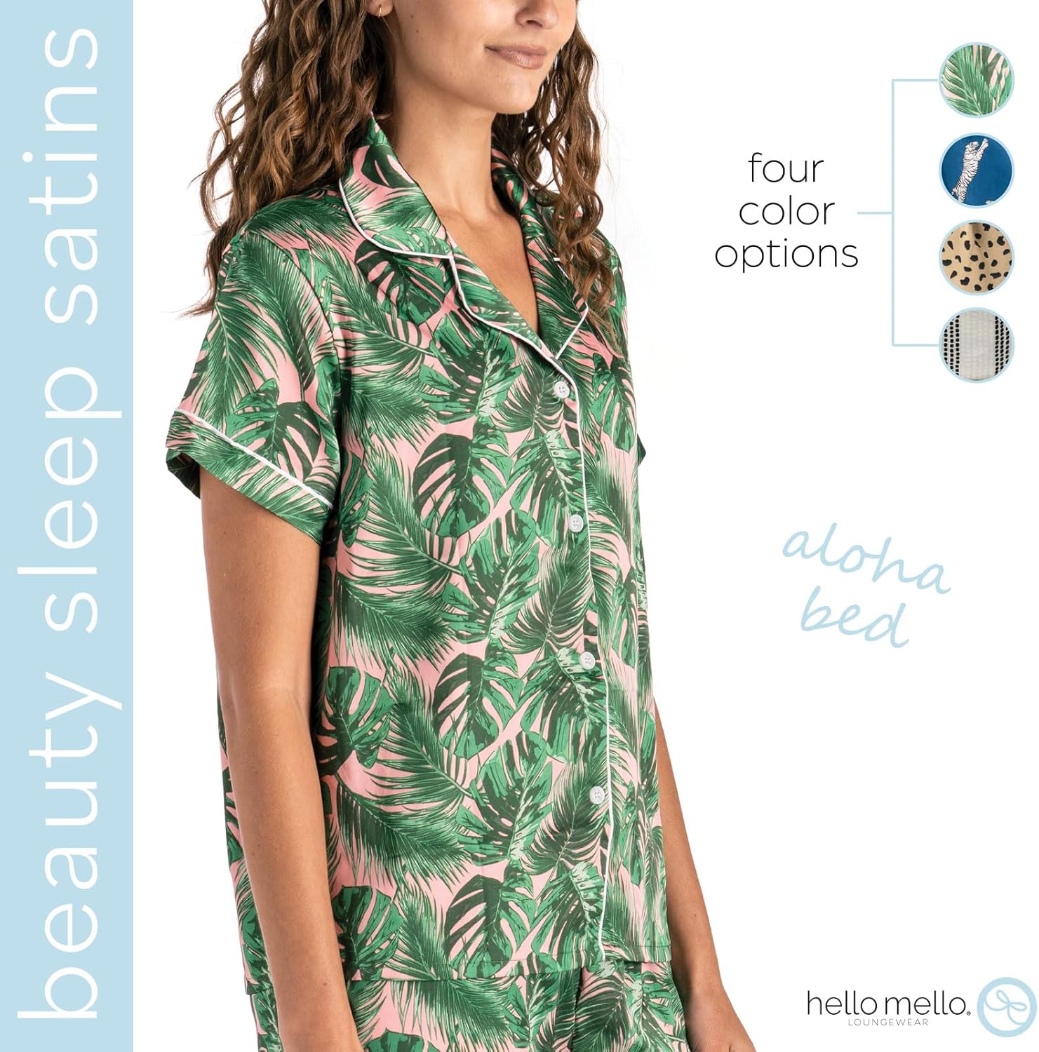 Hello Mello Pajama Top Satin Pajamas Short Sleeve Button-Down Silky Shirt for Women, Girl