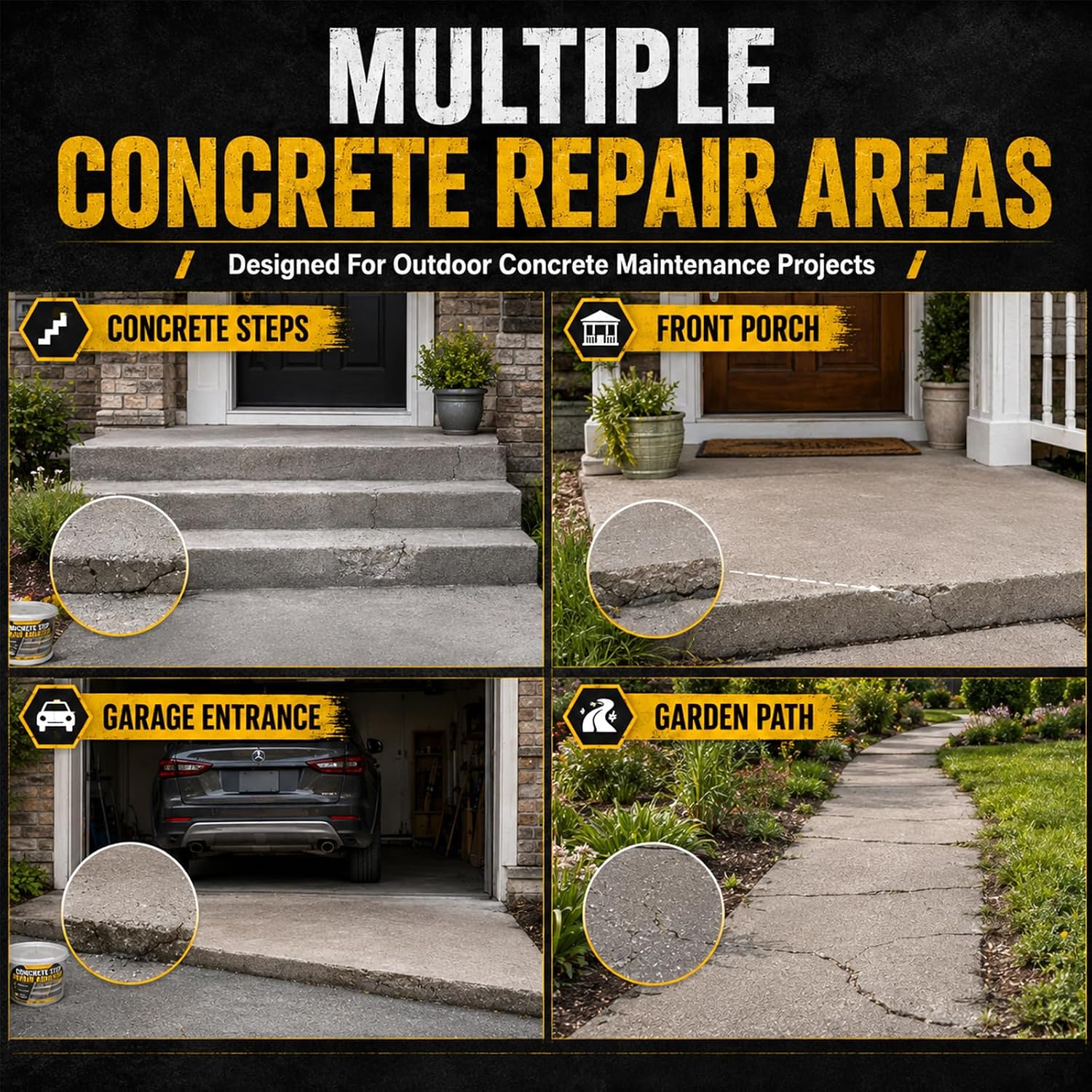 Concrete Step Repair Adhesive, 2-Pack (200g Total) | Heavy Duty Concrete Repair Adhesive, Cracked Stairs & Walkways, Outdoor Cement Repair Adhesive, Strong Bond Formula, Quick Curing