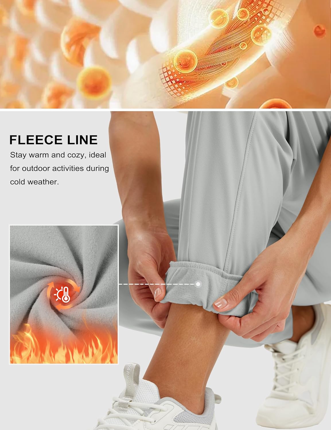 MAGCOMSEN Women's Fleece Lined Joggers Waterproof Thermal Winter Sweatpants Insulated Hiking Running Snow Pants Pockets - Image 4