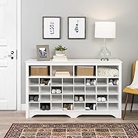 Vista 2 de Prepac White Console Table, Shoe Cabinet, Storage Cabinet with 32 Shoe Cubbies and 4 Large Storage Cubbies 15.5" D x 60" W x 35" H