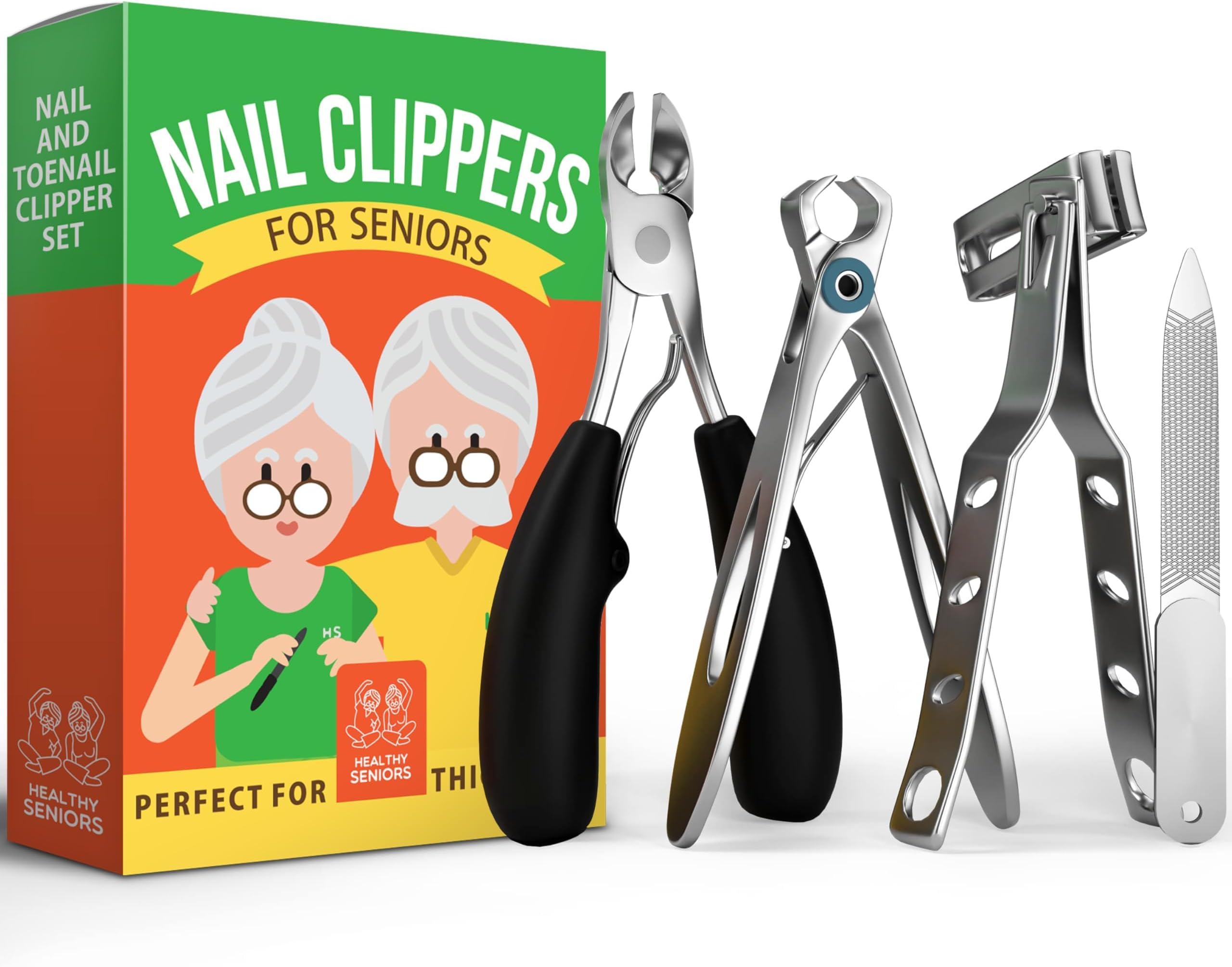 Complete Nail and Toenail Clipper Set - Designed for Thick Nails. Perfect for Diabetics or People Suffering from Arthritis