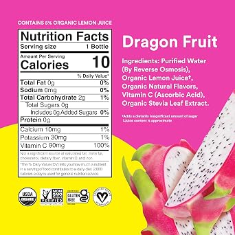 Lemon Perfect Dragon Fruit Mango, Hydrating Flavored Lemon Water, Zero Sugar, Delicious and Refreshing, Organic, 15.2 fl oz Bottle
