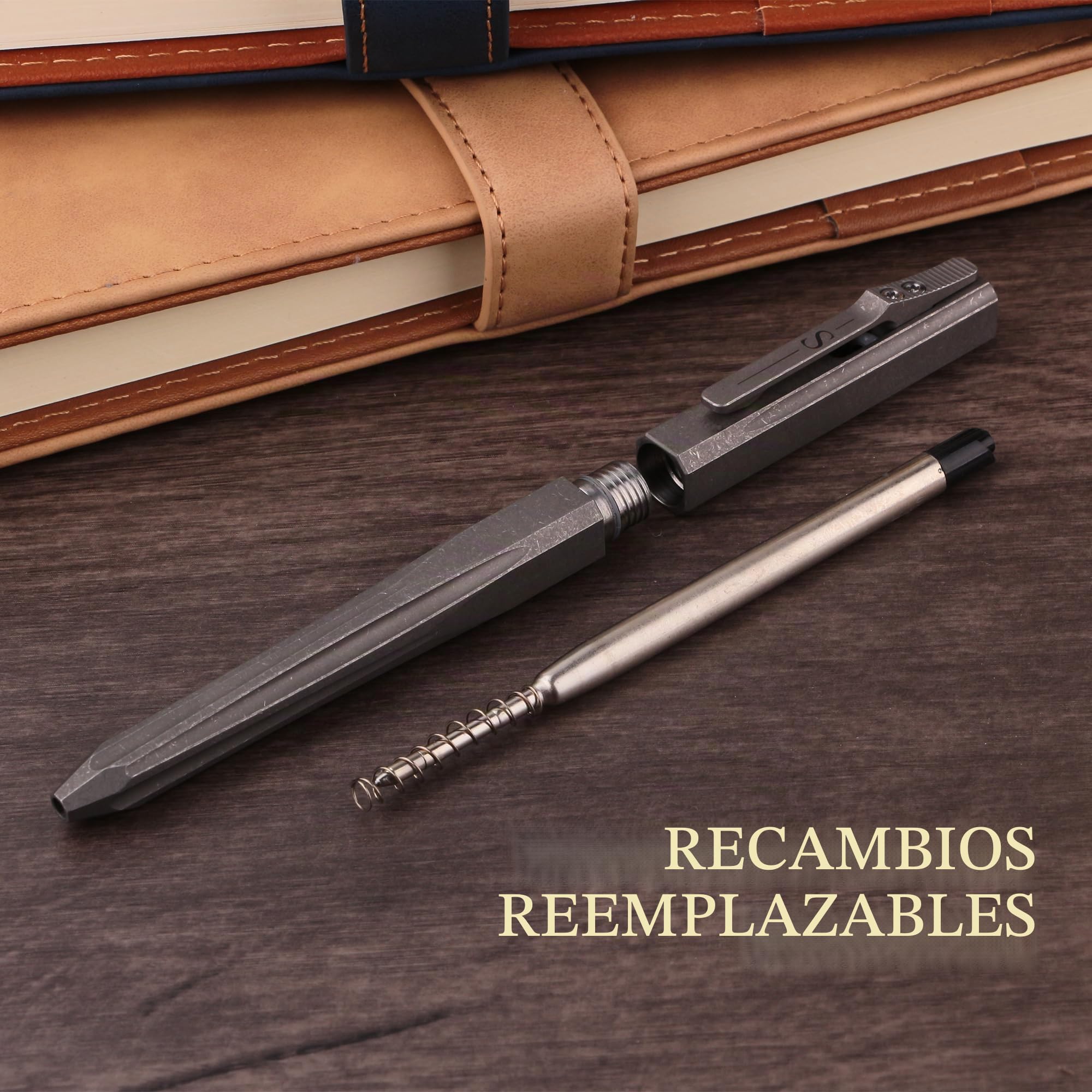 SMOOTHERPRO Bolígrafo de Titanio Retráctil Duradero Color Gris | Compatible con Recargas Parker, Escritura Suave y Precisa, para Oficina, Escuela, Empresa, Firmas, Presente Ideal