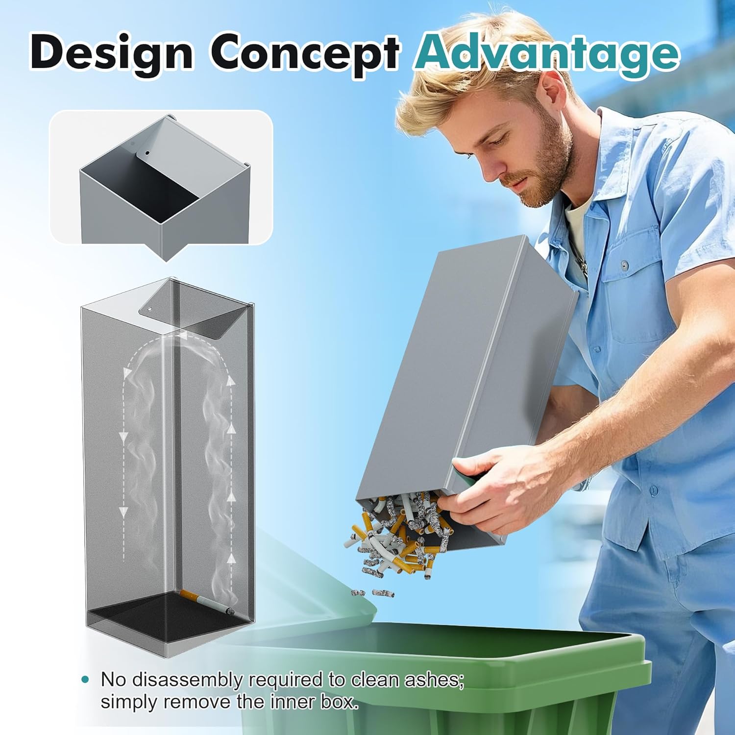 Commercial Trash Can Disposal Outdoor Vertical Trash Can Standing Rubbish Bin for Patios Gardens Hotels Pubs Offices(Business Gray