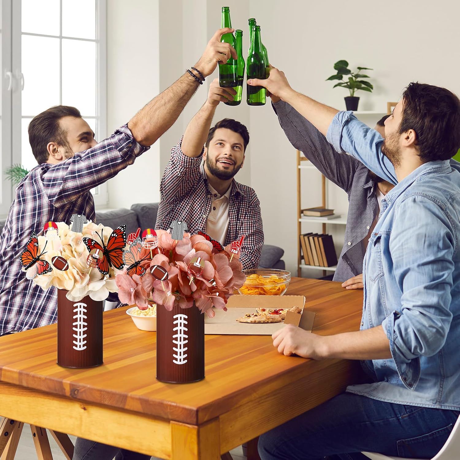 Domensi 12 Pcs Football Table Centerpiece Football Vases Decor Galvanized Metal Vases for Artificial Flowers Rugby Funny Pen Holder Utensil Holder Jars for Kitchen Home Rugby Party Decorations Gifts