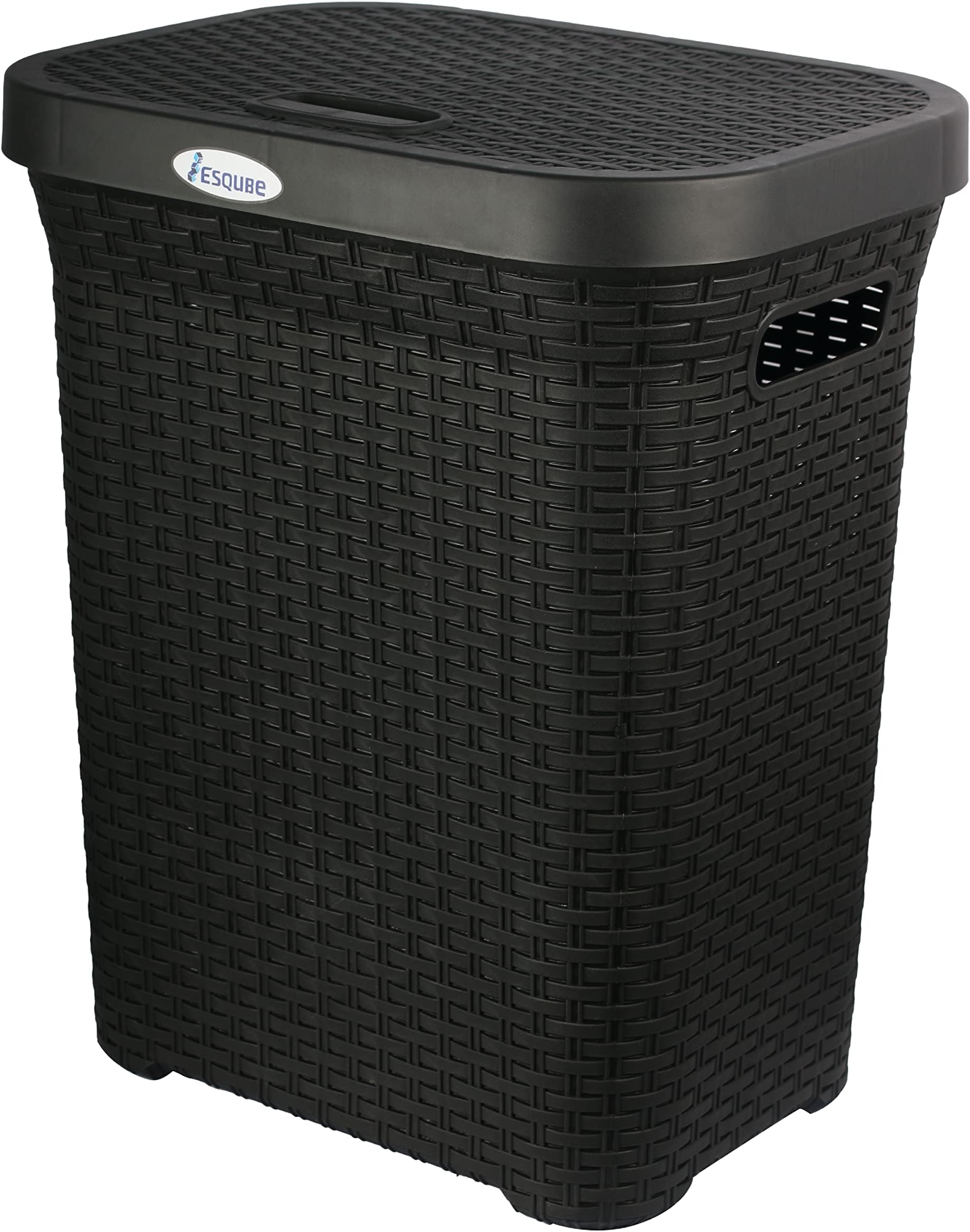 Esqube Laundry Basket, Black with Lid, 50L Capacity