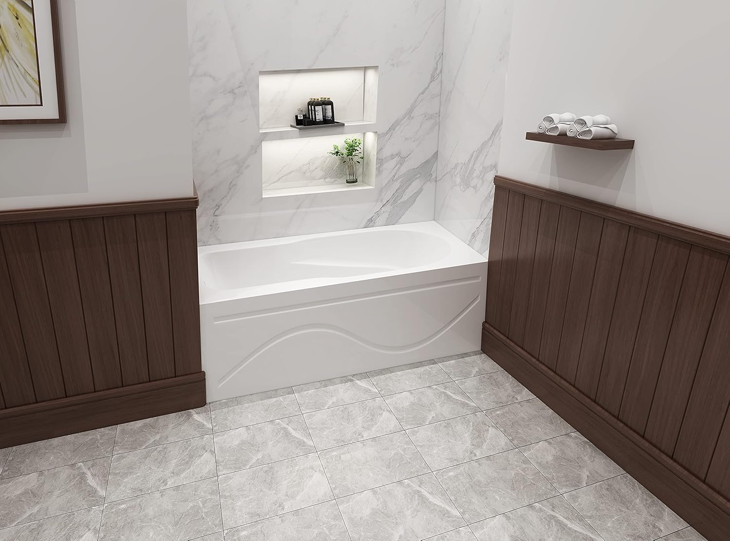 Aqua Eden VTAP603216L 60-Inch Acrylic Anti-Skid 3-Wall Alcove Tub with Left Hand Drain Hole, White