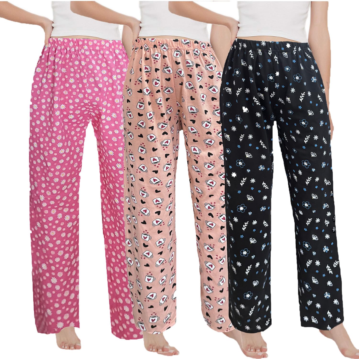 Buy Women Cotton Night Pant 3 Pack With Drawstring Waist (XL,  Black,Pink,Beige) at Amazon.in