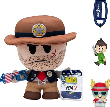 DevSeries Murder Mystery 2 Collector Bundle - Three Exclusive Virtual Item Codes with Sheriff Plush, Nikilis Squooshems, and Running Victor Hanger
