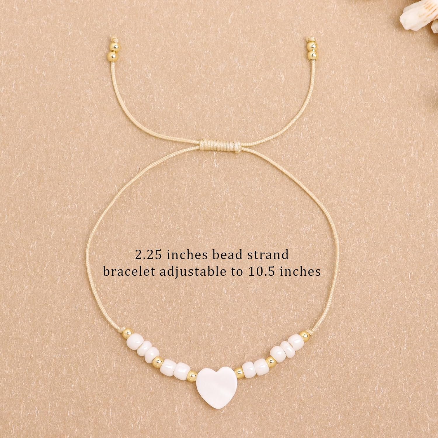 Cross Heart Star White Beaded Bracelets Set for Women, Boho Handmade Adjustable Gold Beaded Stackable Strand Fashion Jewelry Gift. - Image 3