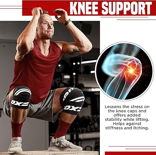 Miniatura 13 de RDX Rodilleras para levantamiento de pesas, correas elásticas de 78 pulgadas, levantamiento de potencia, soporte de prensa de piernas, gimnasio