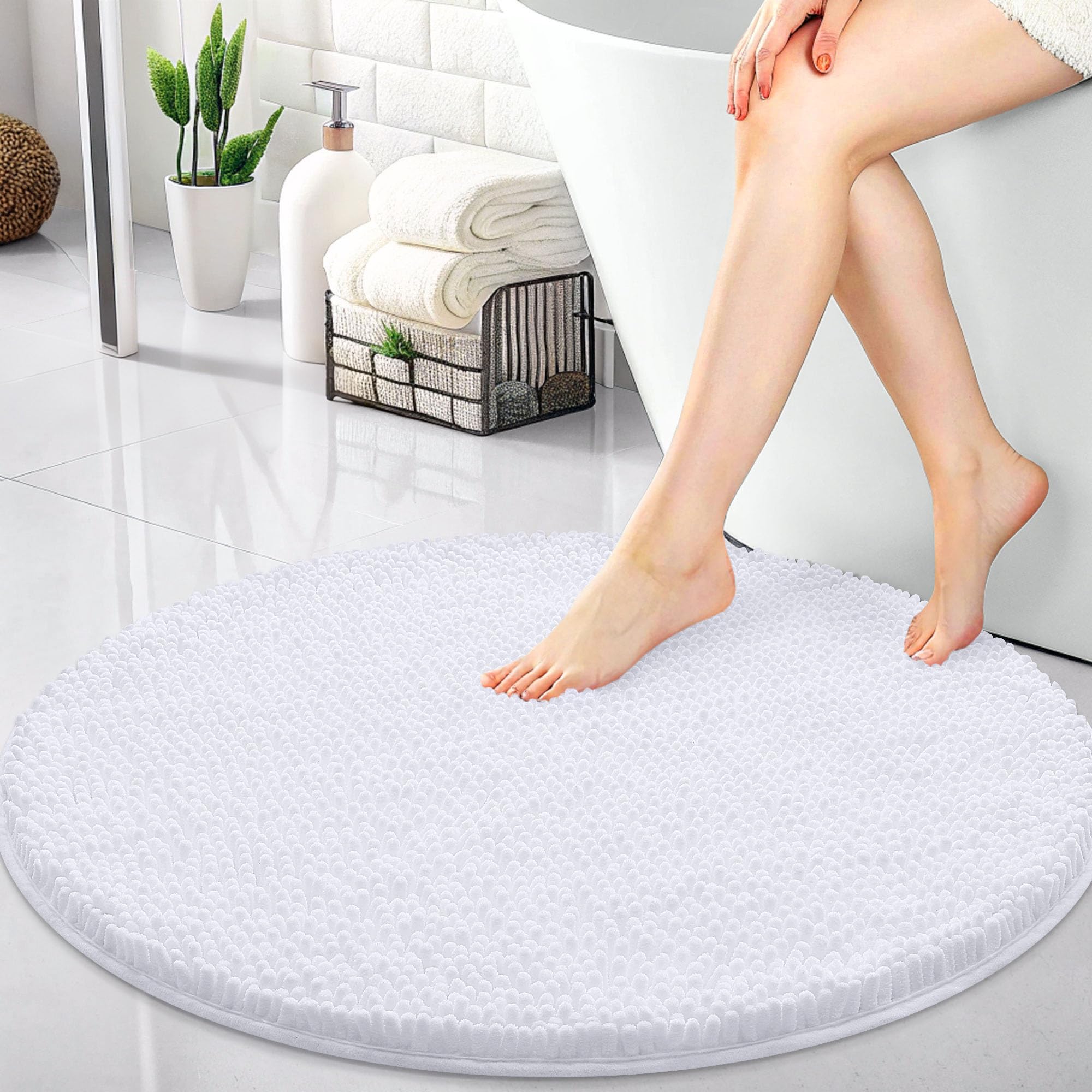 OLANLY 30-inch Round Bathroom Rugs, Extra Soft and Absorbent Chenille Bath Rugs, Quick Dry Machine Washable Bath Mats for Bathroom Floor, Tub and