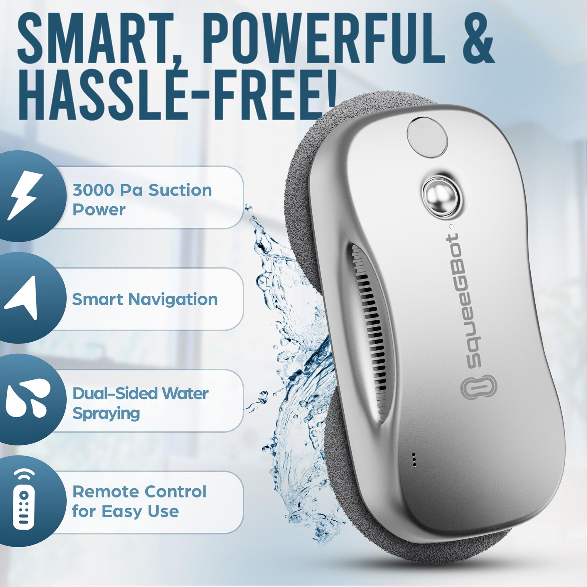 SqueeGBot Window Cleaning Robot Ideal for Panoramic Windows, Tiles, Mirrors, Robot Windows Cleaner with Intelligent AI 5.0 Navigation, Electric Window Cleaner Water Spraying, up to 5300 Pa