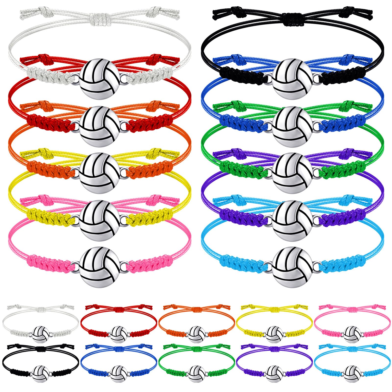 Jadive 20 Pieces Volleyball Charm Bracelets Bulk Volleyball Team Gifts Adjustable Sport Jewelry Sport Birthday Party Favors Decorations for Women Men