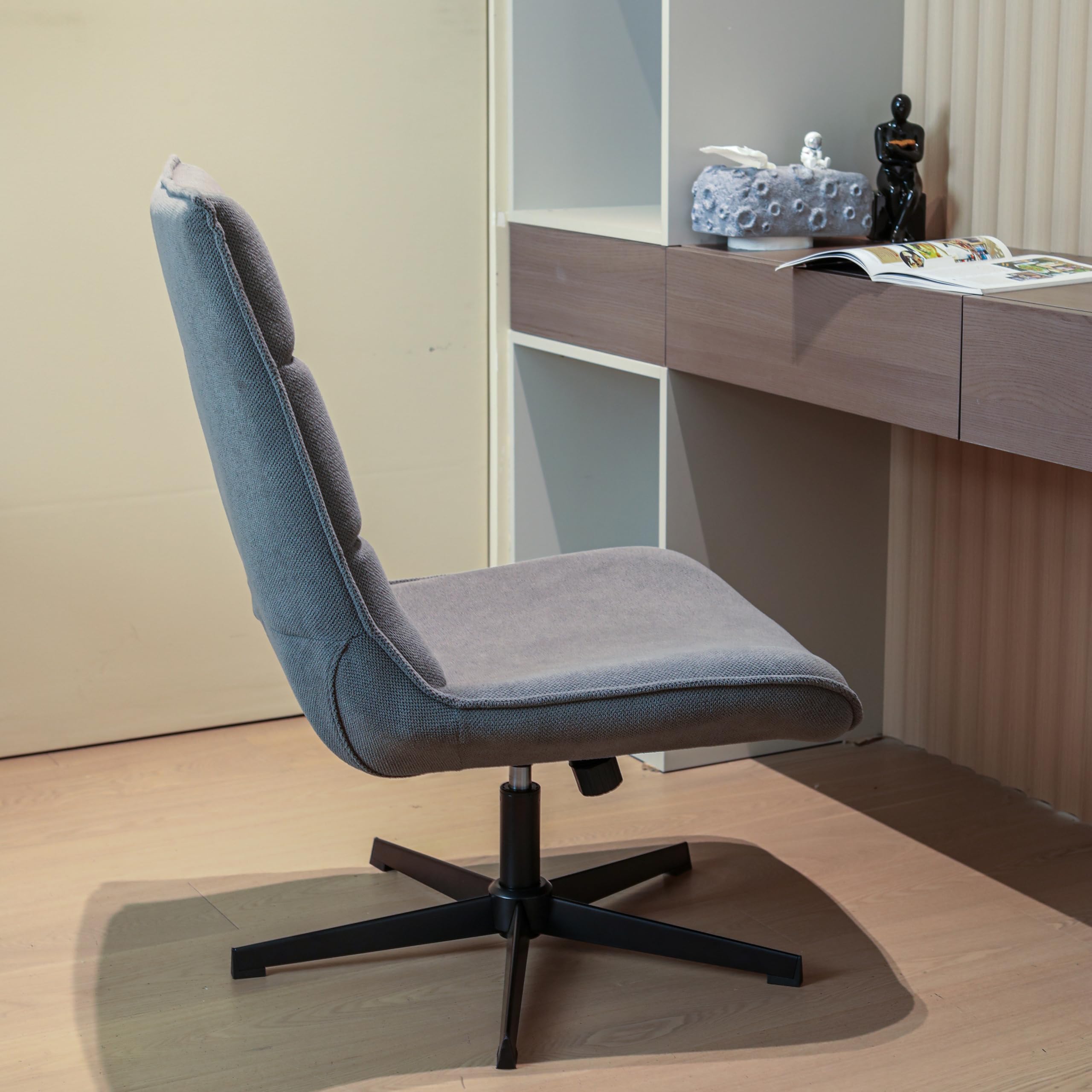 Sillón Giratorio Moderno con función reclinable, cojín de Asiento de Tela, Base de Metal, Gris