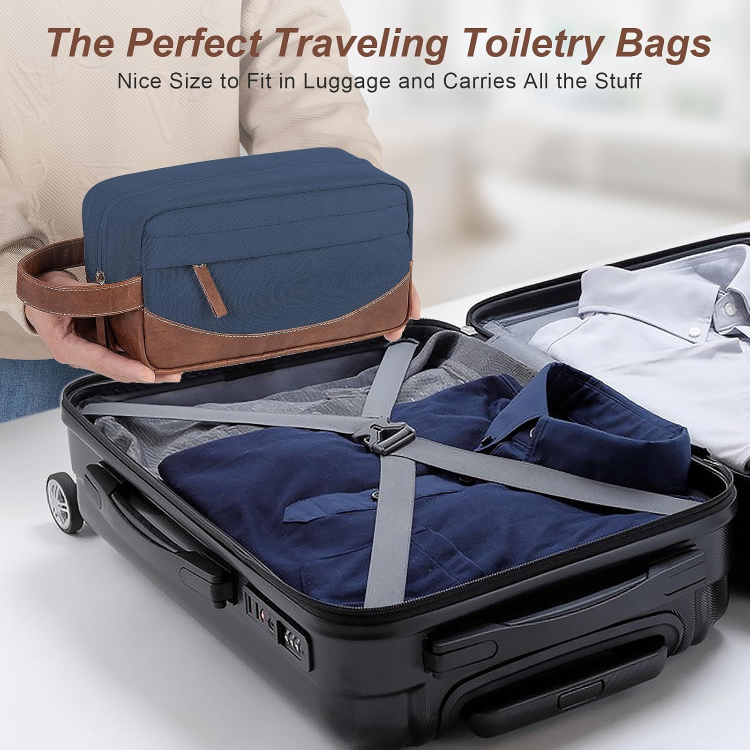 Travel Toiletry Bag for Men, Hanging Toiletry Organizer, Water Resistant Shaving Kit with Large Capacity for Travel Accessories (Blue, Medium) thumbnail