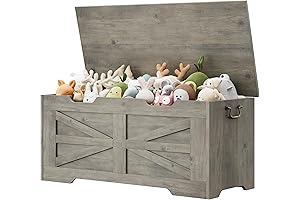 IDEALHOUSE Storage Chest: Greige Farmhouse Toy Box for Kids